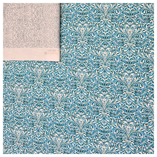 Baumwollsatin Ornamente und Paisley hellblau