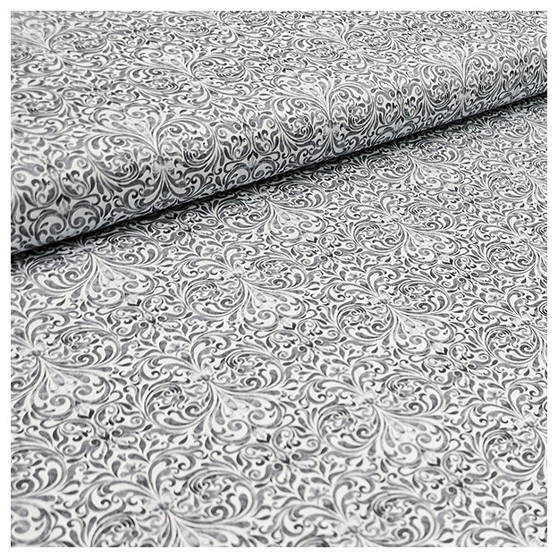 Baumwollsatin Ornamente und Paisley grau