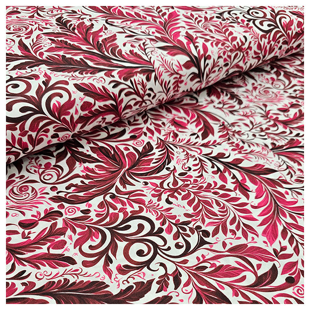 Baumwollsatin Pflanzen bordeaux und rot