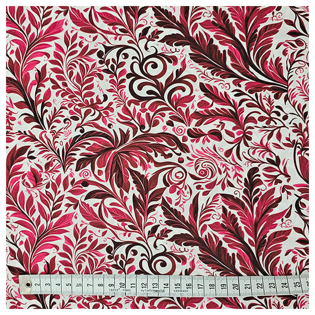 Baumwollsatin Pflanzen bordeaux und rot