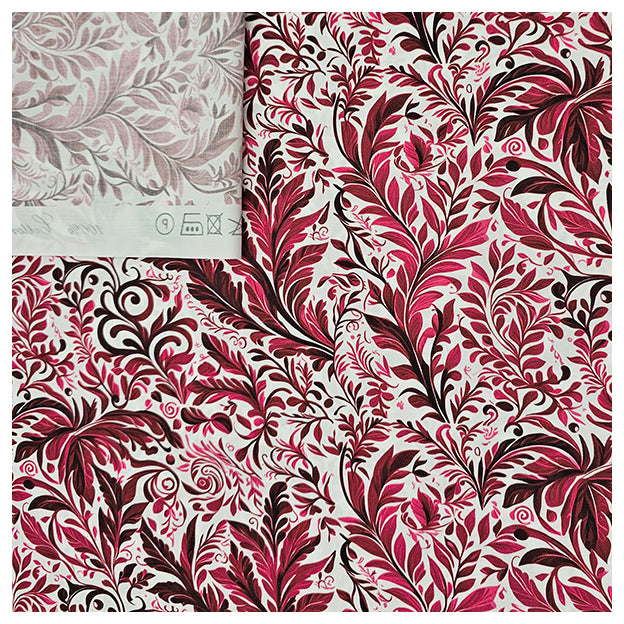 Baumwollsatin Pflanzen bordeaux und rot