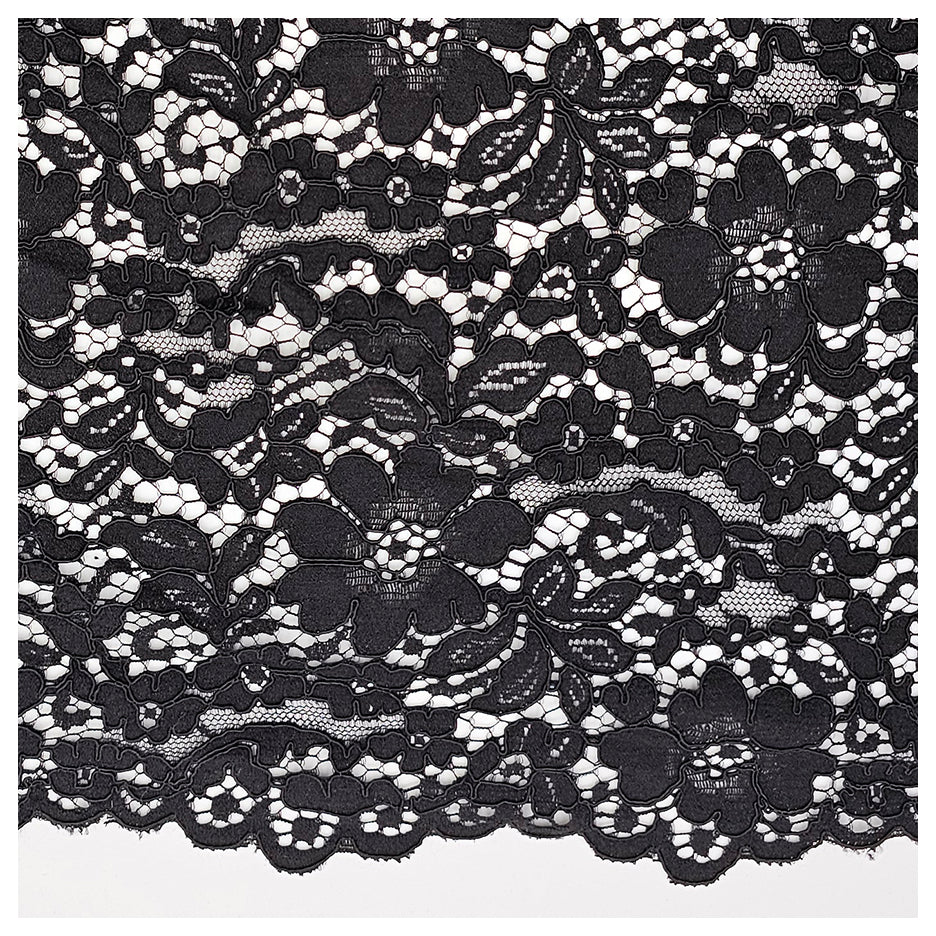 Spitze mit Bogenkante Blumen schwarz