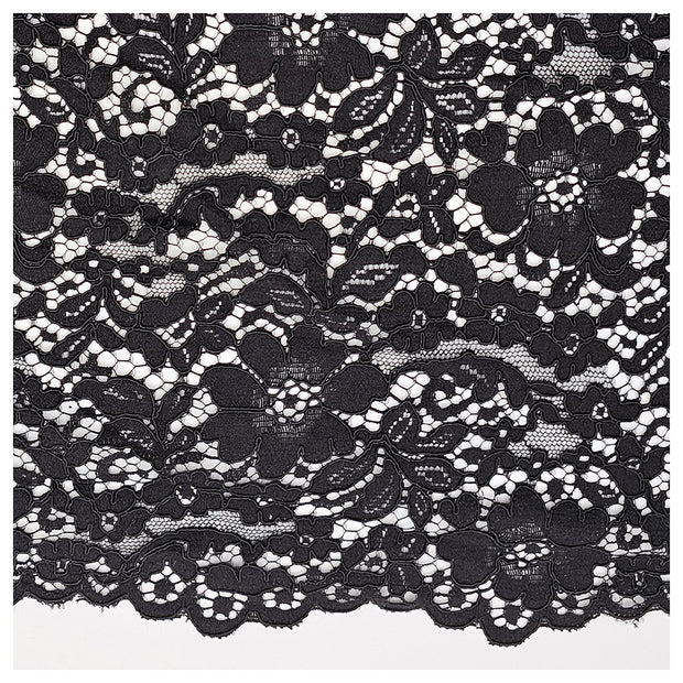 Spitze mit Bogenkante Blumen schwarz