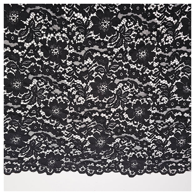 Spitze mit Bogenkante Blumen schwarz