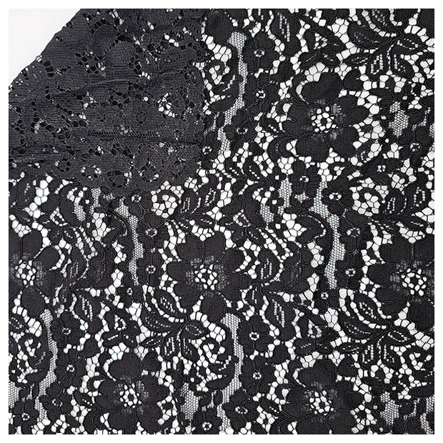Spitze mit Bogenkante Blumen schwarz