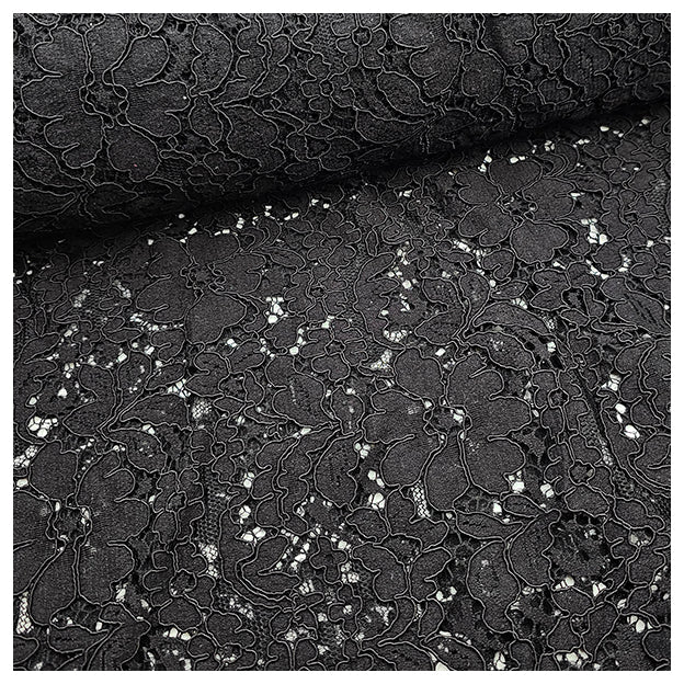 Spitze mit Bogenkante Blumen schwarz