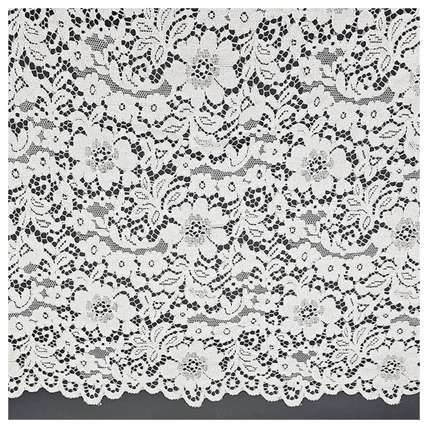 Spitze mit Bogenkante Blumen weiß