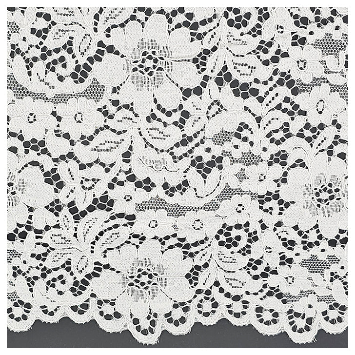 Spitze mit Bogenkante Blumen weiß