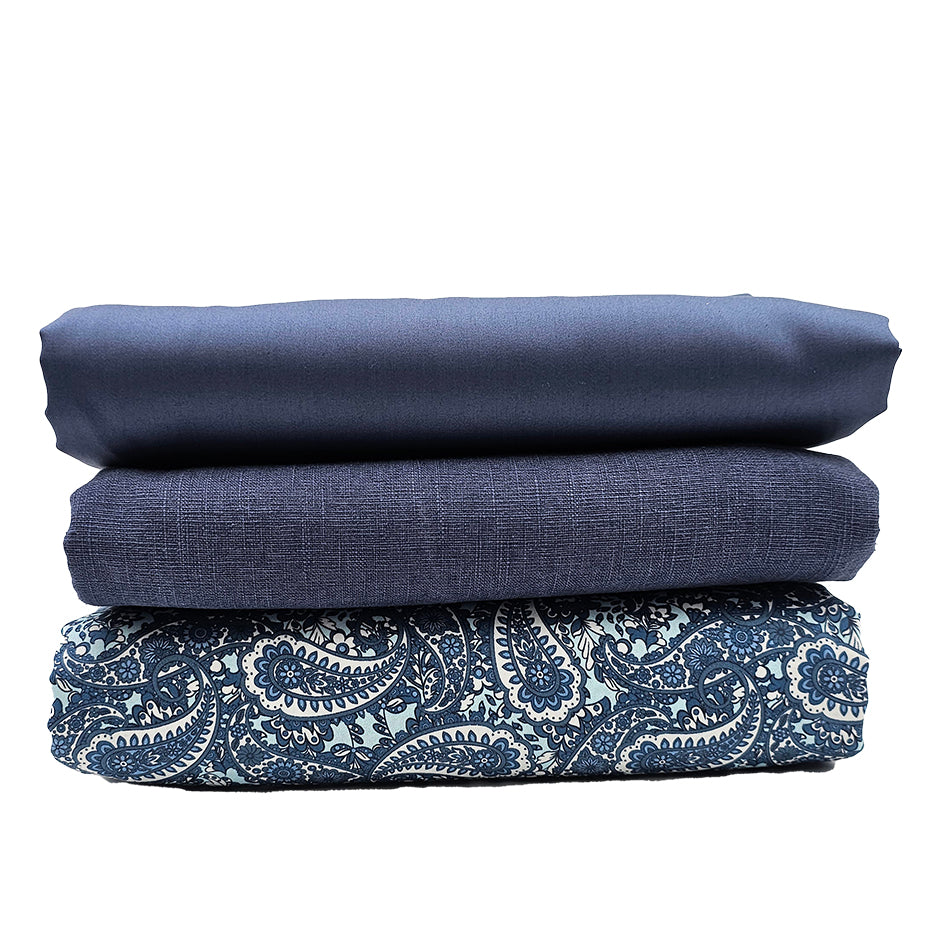 Trachten Stoffpaket in rauchblau und Schürze in mitternachtsblau