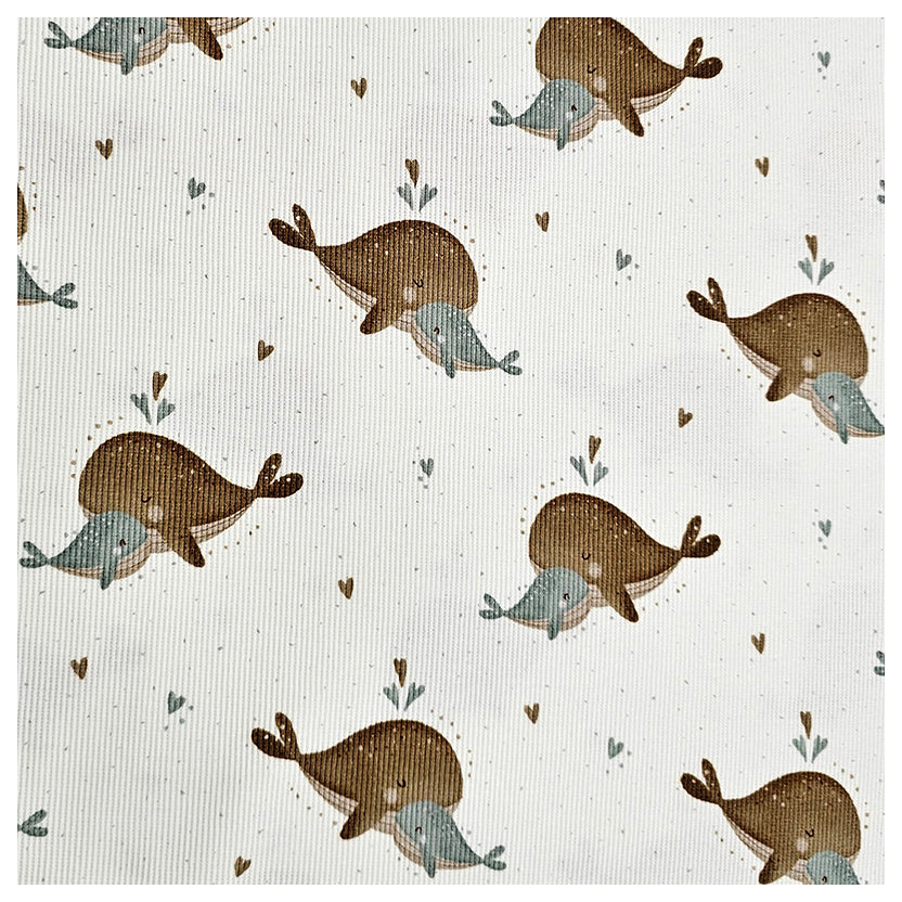 Stoffbox Rippjersey süßer Wal und Feincord Jersey mit Bündchen