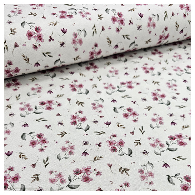 Jersey Blumen rosa und weiß