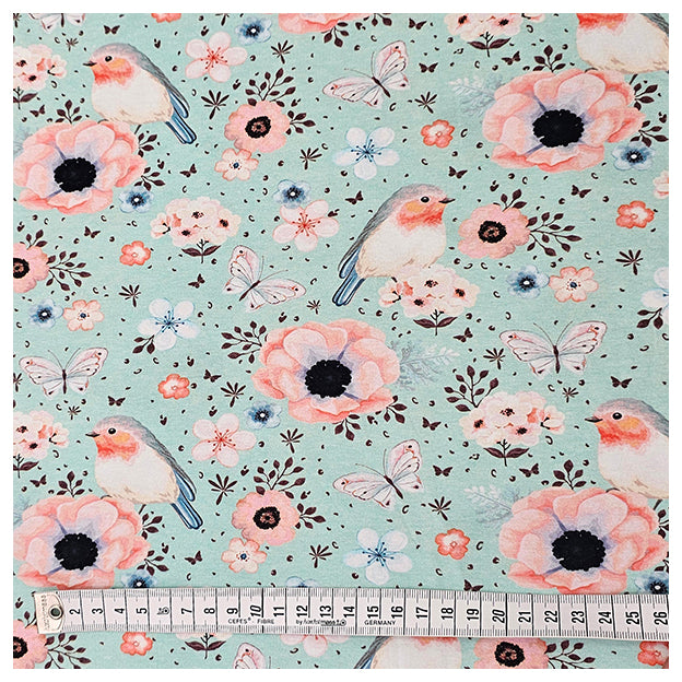 Jersey Vögel und Blumen in mint