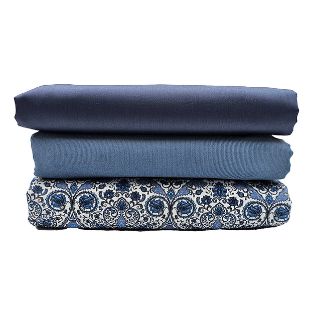 Trachten Stoffpaket hellblau und Ornamente mit Schürze