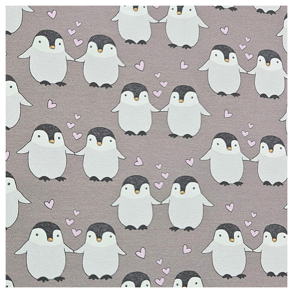 French Terry Stoffpaket Pinguin und uni mit Bündchen