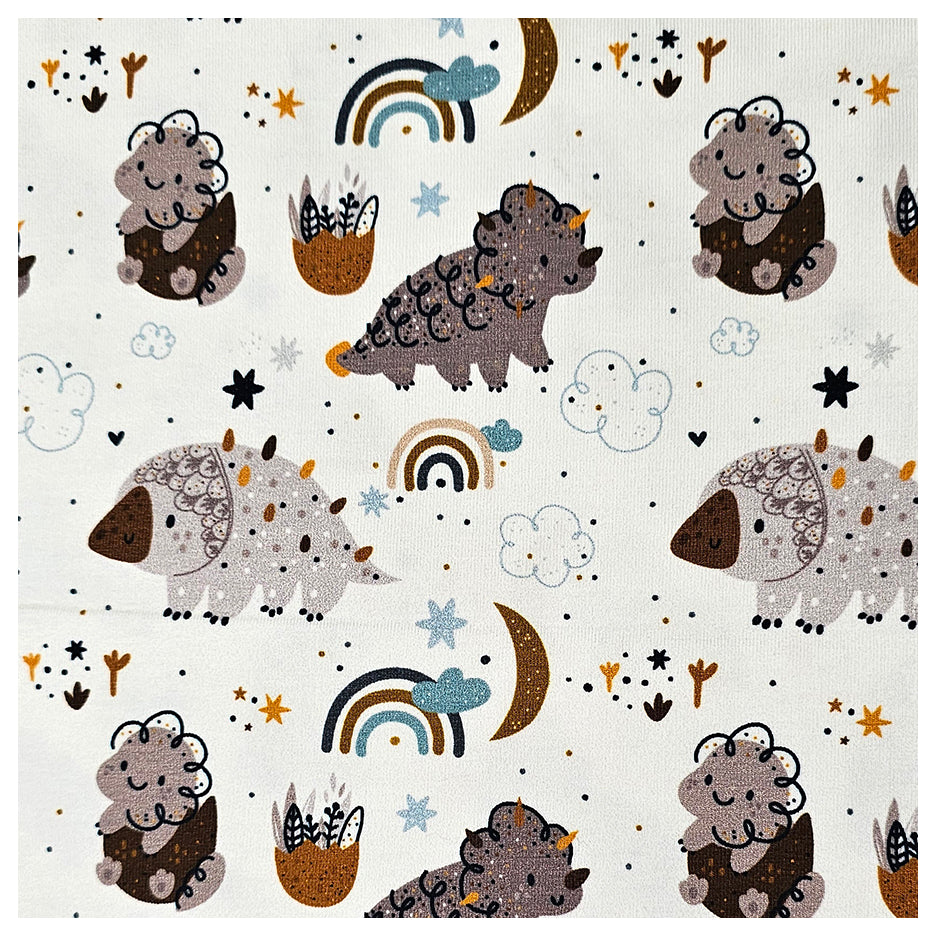 Jersey Stoffpaket Dinosaurier und grau mit Bündchen Bio