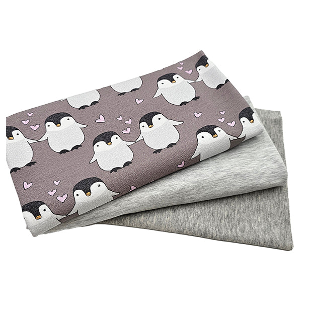 French Terry Stoffpaket Pinguin und uni mit Bündchen