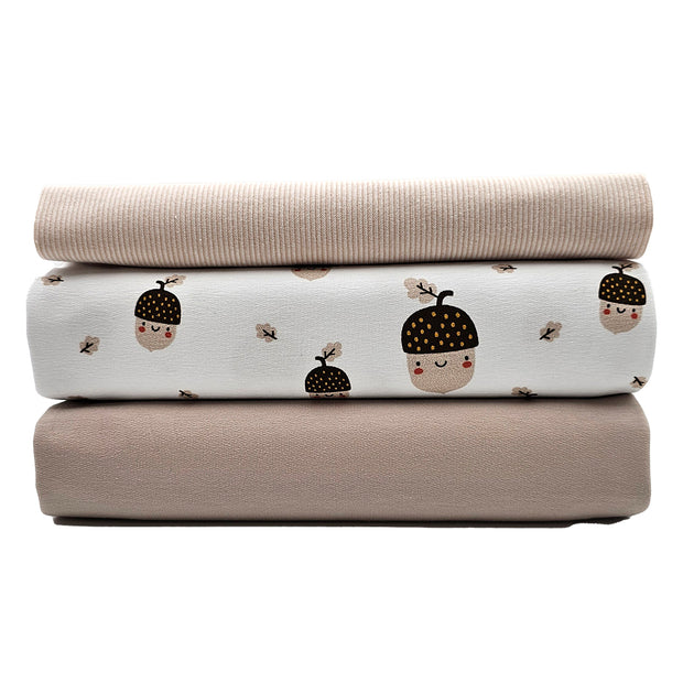 French Terry Stoffpaket Eicheln und uni mit Bündchen