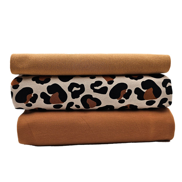 French Terry Stoffpaket Leoprint und uni mit Bündchen