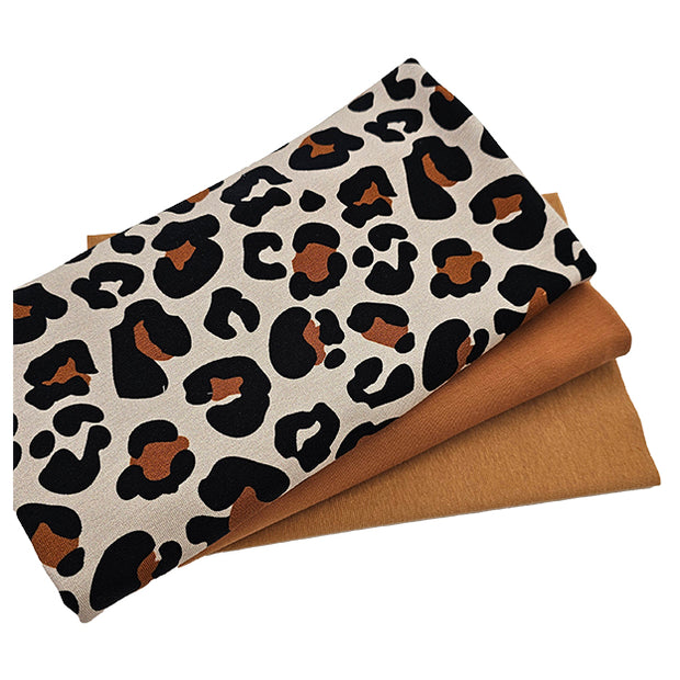 French Terry Stoffpaket Leoprint und uni mit Bündchen