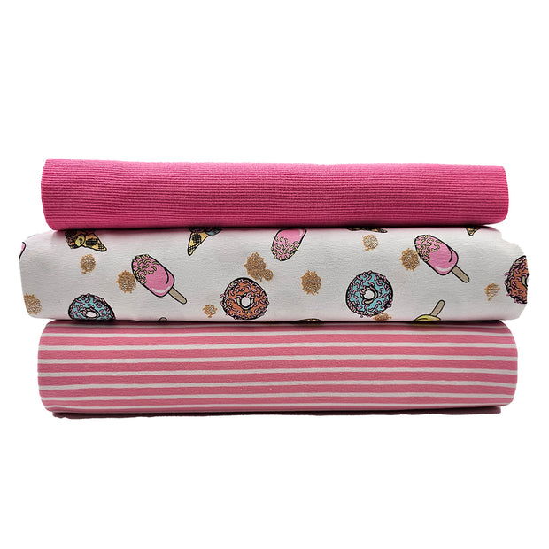 Jersey Stoffpaket Eis Glitzer und Streifen mit Bündchen