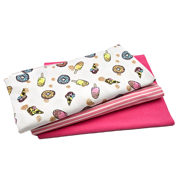 Jersey Stoffpaket Eis Glitzer und Streifen mit Bündchen