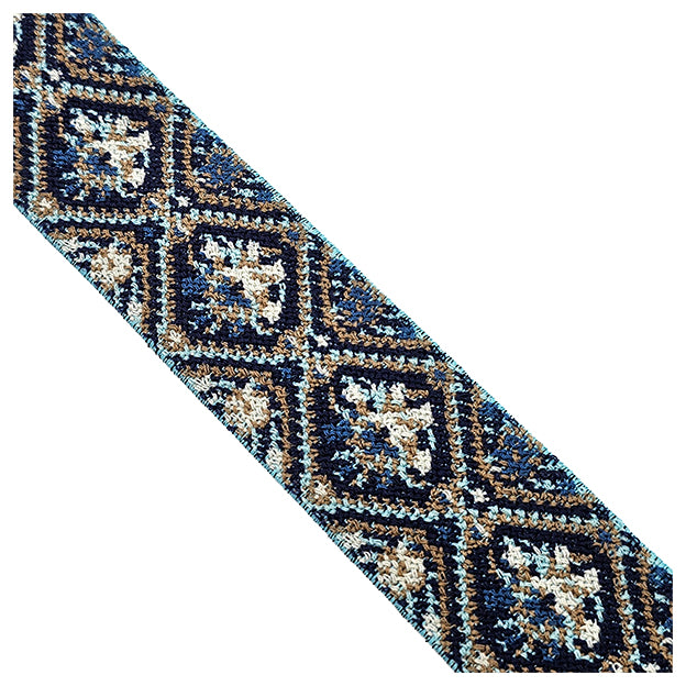 Elastic Band Jacquard blau, braun und beige 4cm