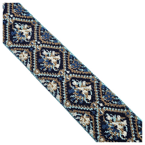 Elastic Band Jacquard blau, braun und beige 4cm