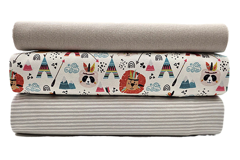 Jersey Stoffpaket Tiere und Streifen mit Bündchen