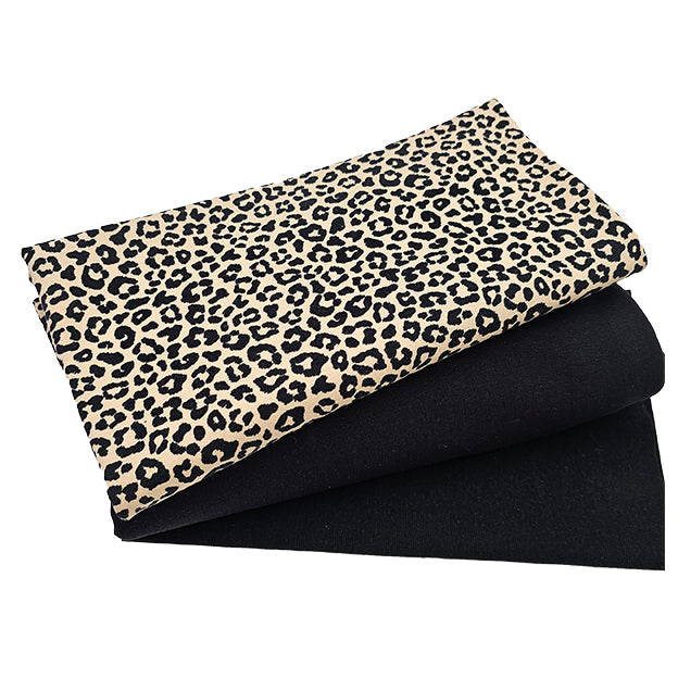 French Terry Stoffpaket Leopard und uni schwarz mit Bündchen