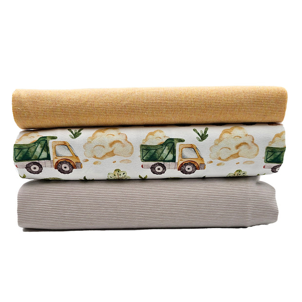 Jersey Stoffpaket Baustelle und Streifen schmal mit Bündchen Bio