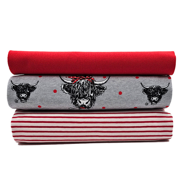 Stoffpaket Jersey Rinder grau und Streifen mit Bündchen