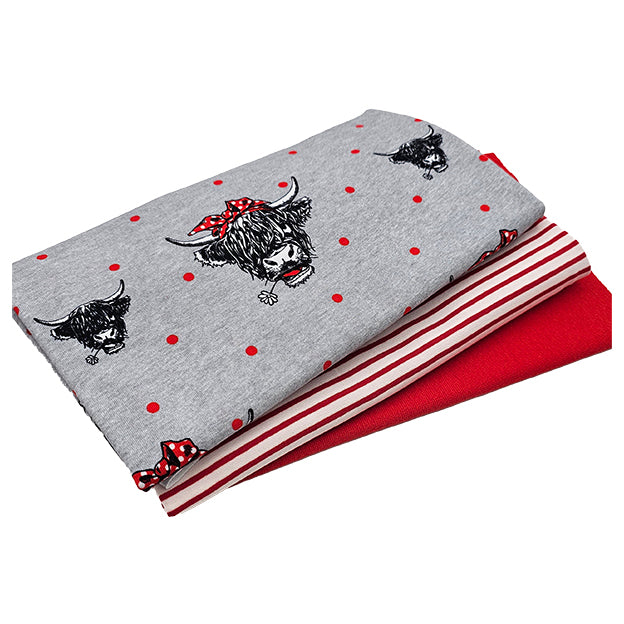 Stoffpaket Jersey Rinder grau und Streifen mit Bündchen