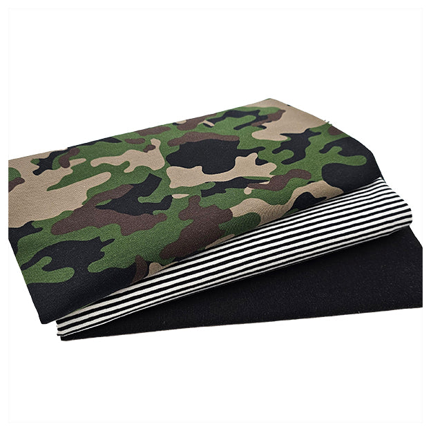 Jersey Stoffpaket Camouflage und Streifen mit Bündchen