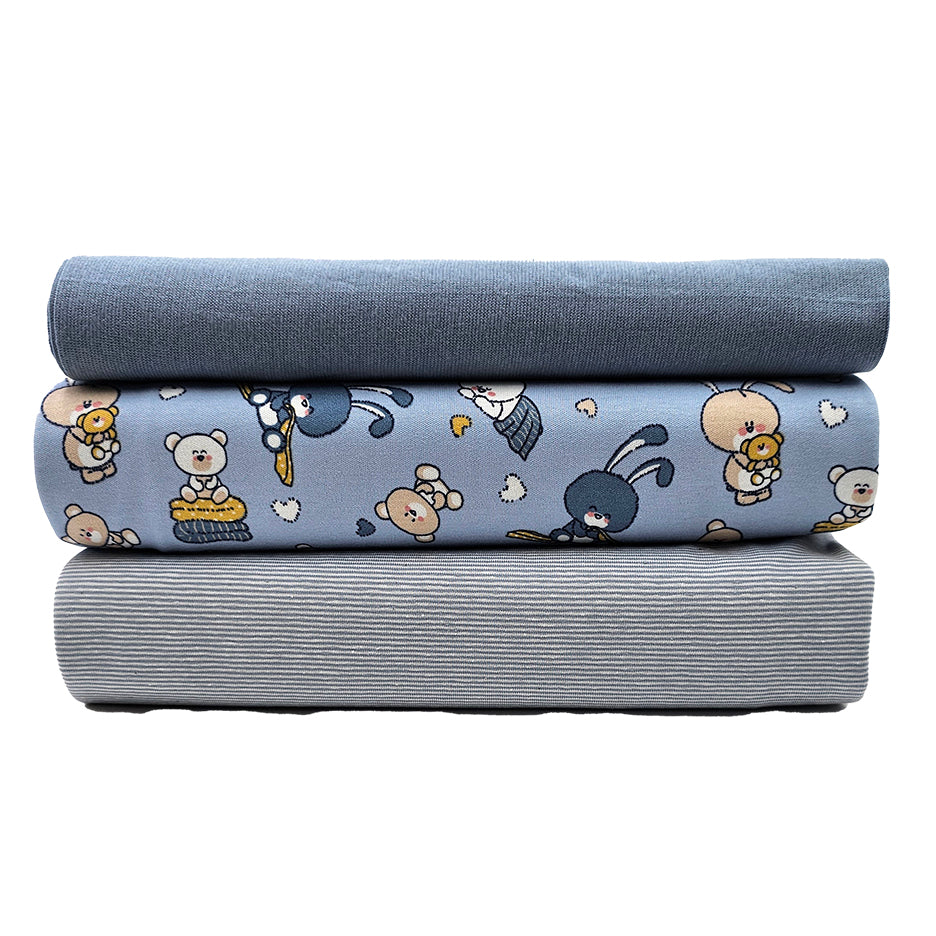 Jersey Stoffpaket Bären und Streifen mit Bündchen