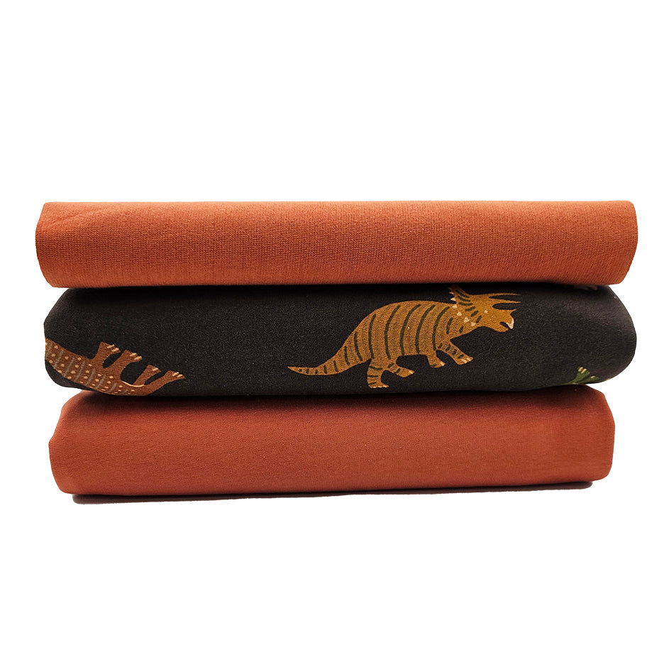 Stoffpaket Soft Sweatstoff Dino's und uni mit Bündchen