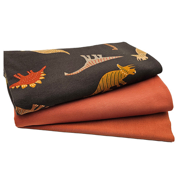 Stoffpaket Soft Sweatstoff Dino's und uni mit Bündchen