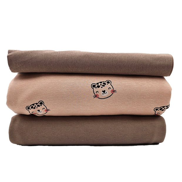 Stoffpaket Sweat Bären und uni Bio mit Bündchen Bio