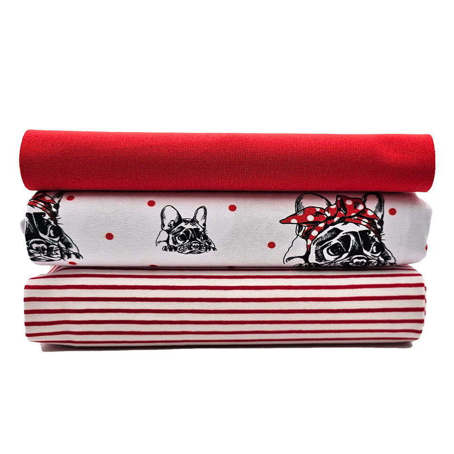 Jersey Stoffpaket Bulldogge und Streifen mit Bündchen