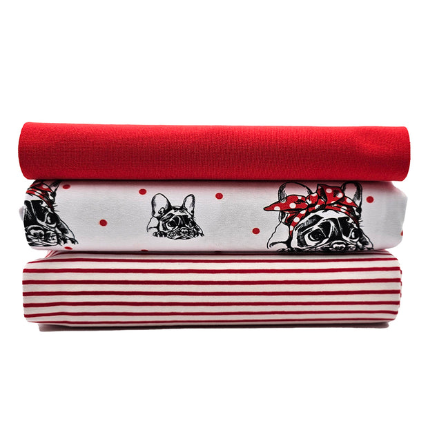 Jersey Stoffpaket Bulldogge und Streifen mit Bündchen