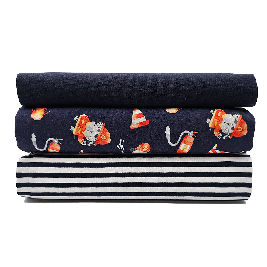 Jersey Stoffpaket Feuerwehrtiere und Streifen mit Bündchen