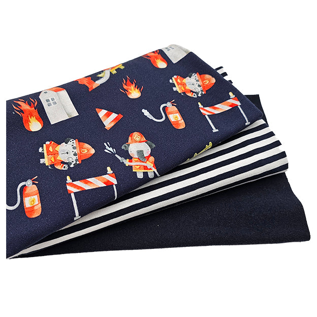 Jersey Stoffpaket Feuerwehrtiere und Streifen mit Bündchen