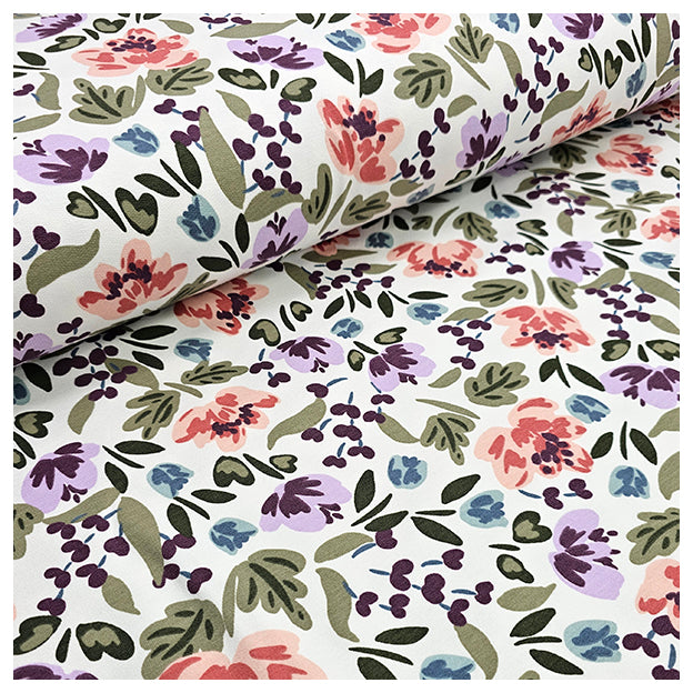 French Terry Blumen wollweiß