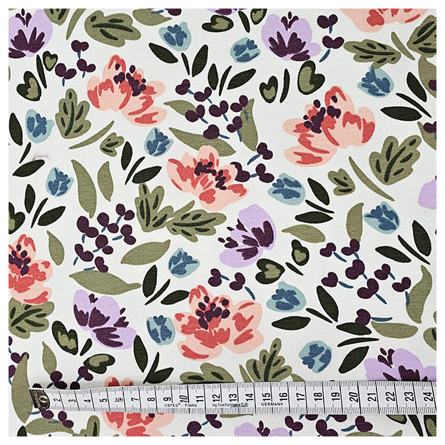 French Terry Blumen wollweiß