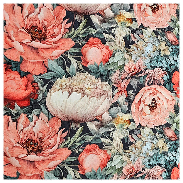 Baumwollsatin Siena große Blumen orange und grün