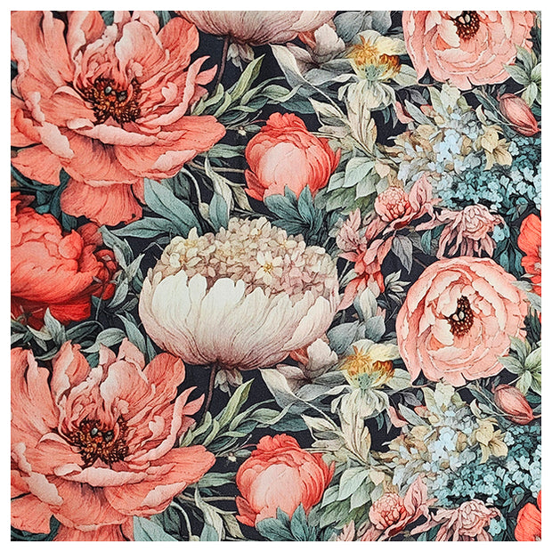 Baumwollsatin Siena große Blumen orange und grün