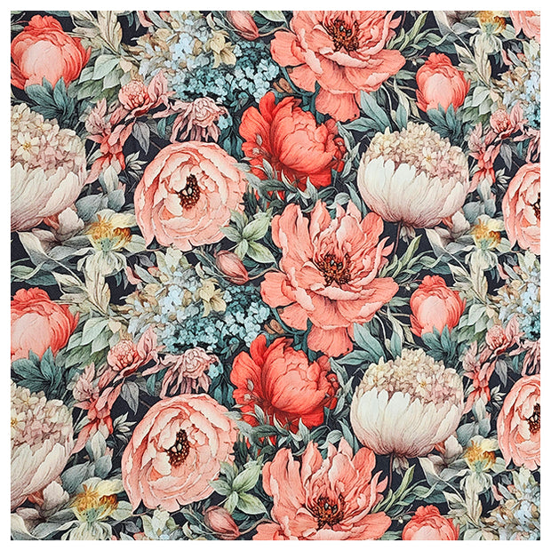 Baumwollsatin Siena große Blumen orange und grün