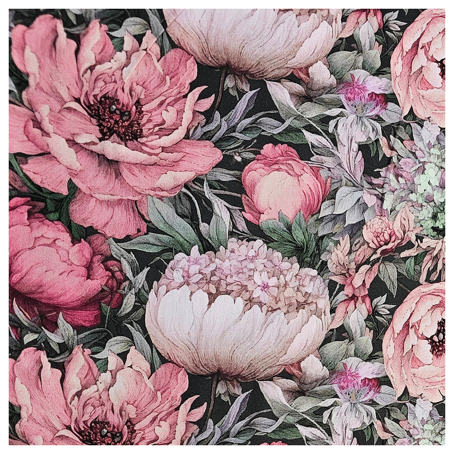 Baumwollsatin Siena große Blumen altrosa und grün