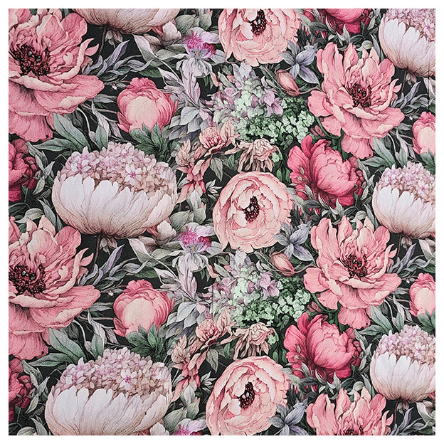 Baumwollsatin Siena große Blumen altrosa und grün