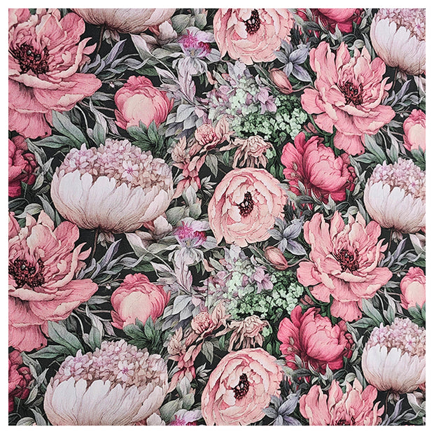 Baumwollsatin Siena große Blumen altrosa und grün