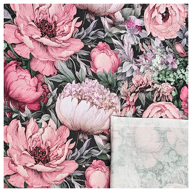 Baumwollsatin Siena große Blumen altrosa und grün